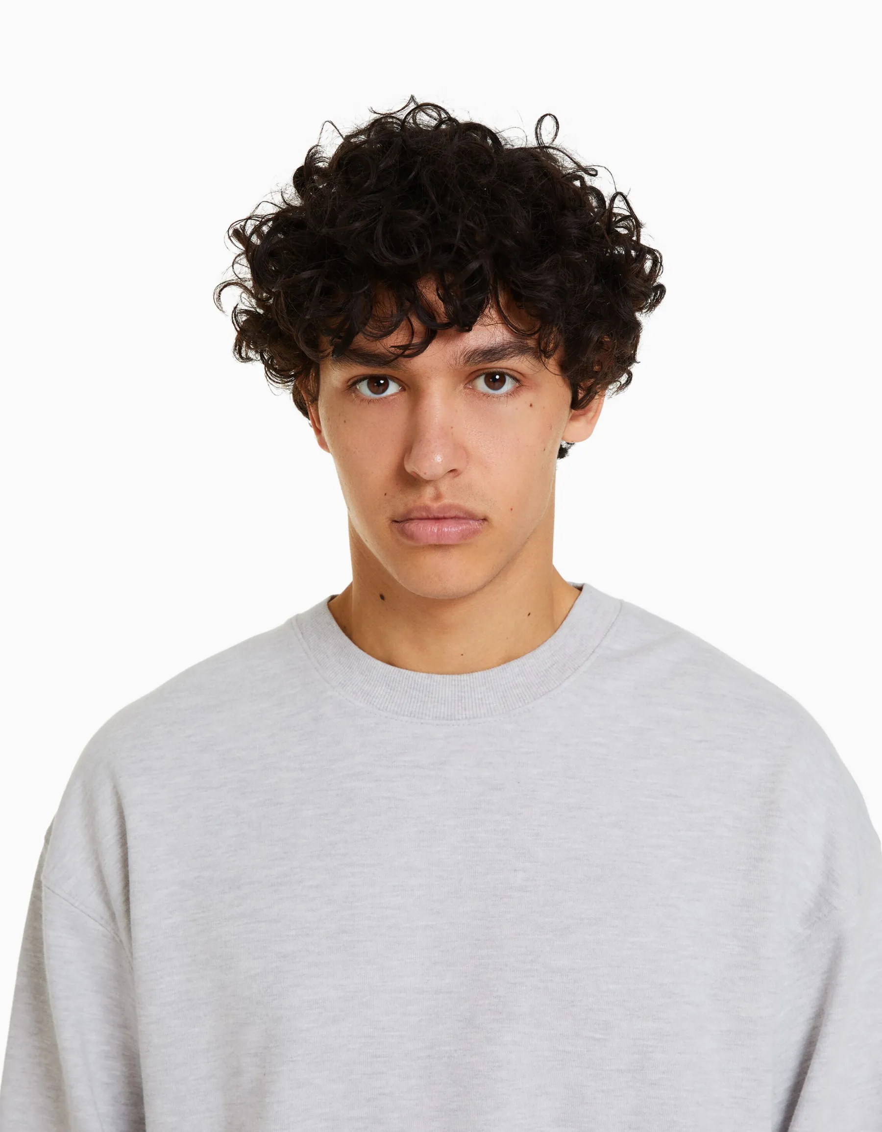 BERSHKA Sweat col rond Gris Cheap