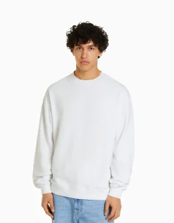 BERSHKA Sweat col rond Blanc Fashion