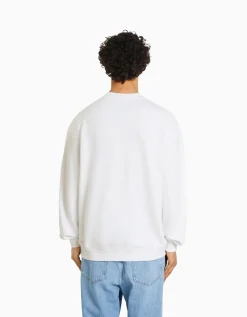 BERSHKA Sweat col rond Blanc Fashion