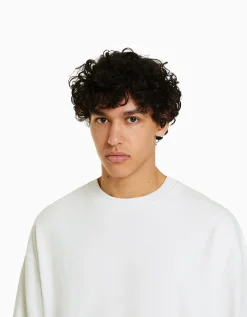 BERSHKA Sweat col rond Blanc Fashion