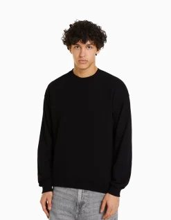 BERSHKA Sweat col rond Noir Cheap