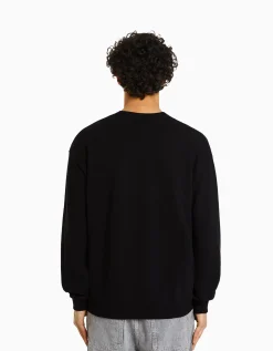 BERSHKA Sweat col rond Noir Cheap