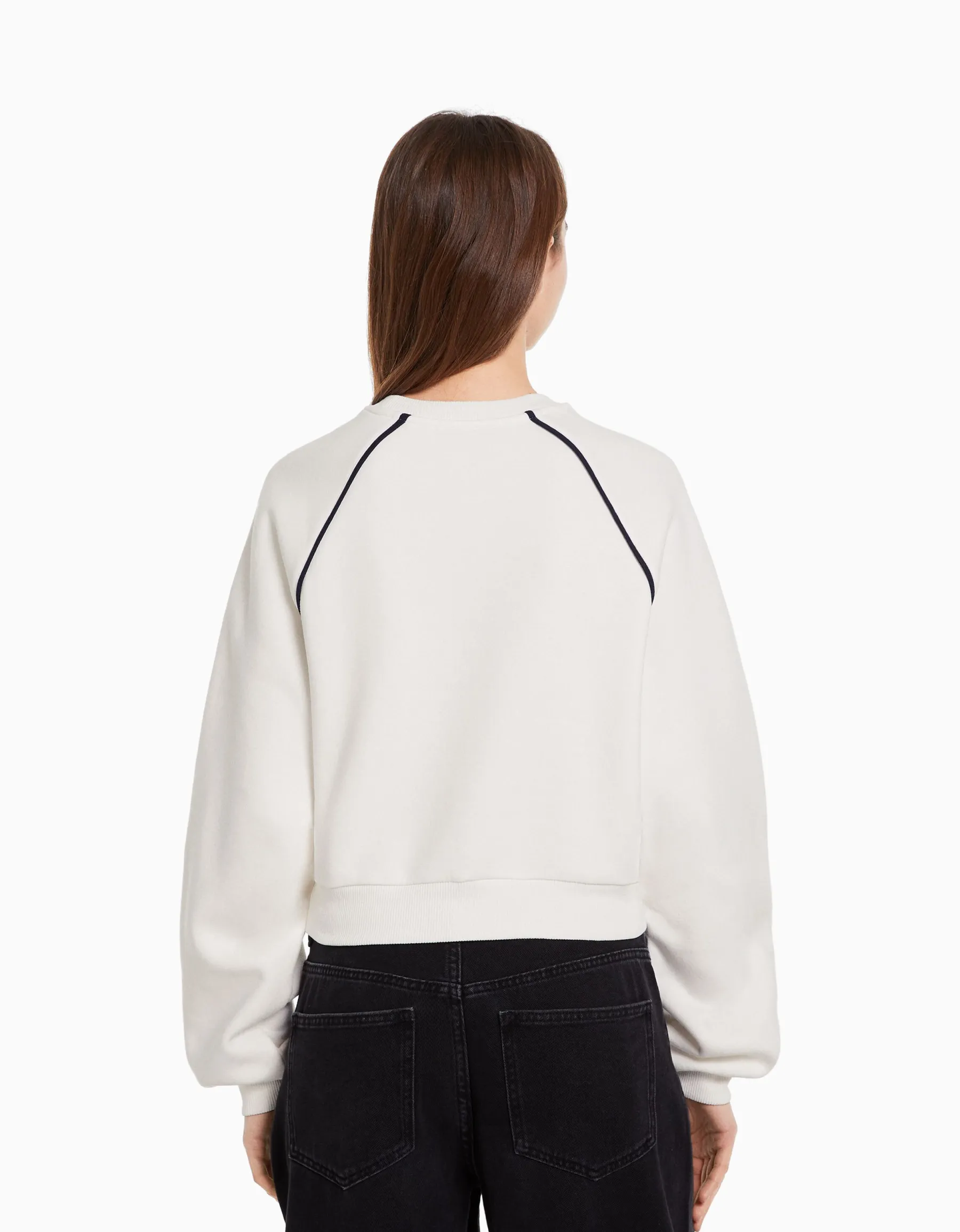 BERSHKA Sweat col rond imprimé contraste Bleu Flash Sale