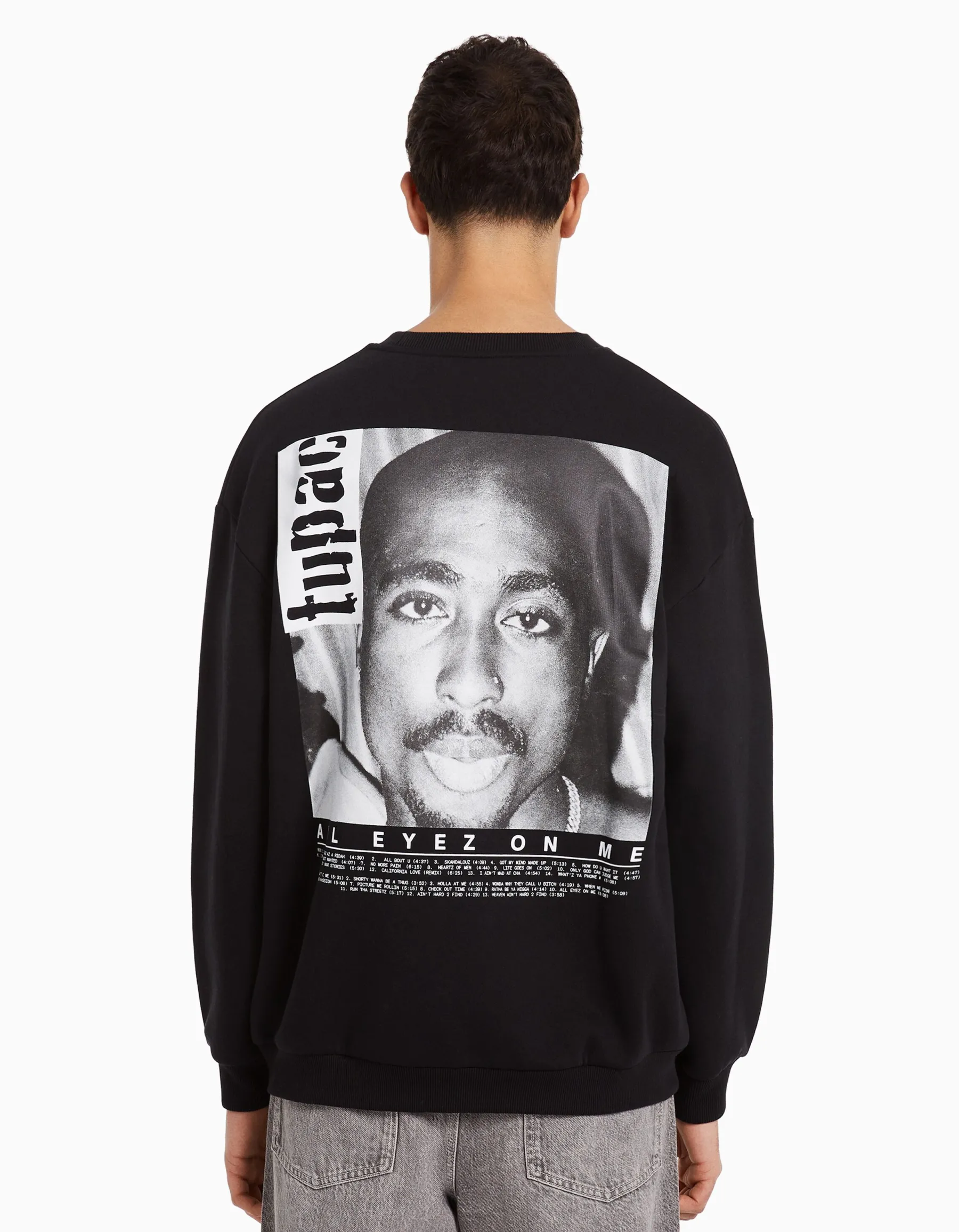 BERSHKA Sweat col rond Tupac Noir Hot