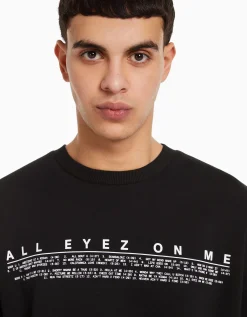 BERSHKA Sweat col rond Tupac Noir Hot