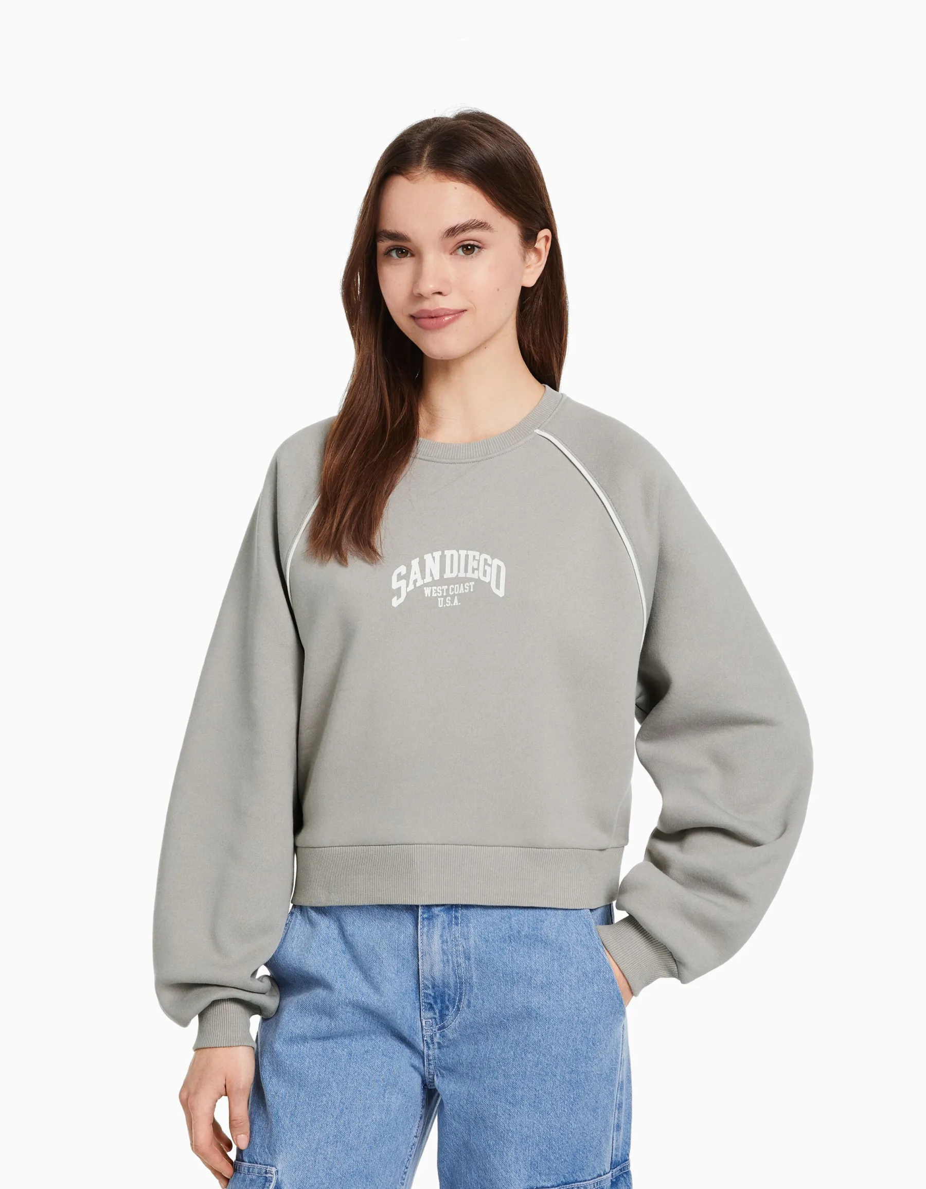 BERSHKA Sweat contraste Bleu Online