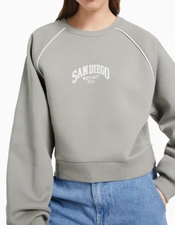 BERSHKA Sweat contraste Bleu Online