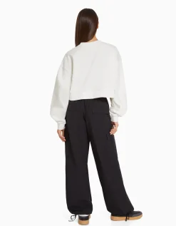 BERSHKA Sweat cropped à imprimé Blanc cassé Hot