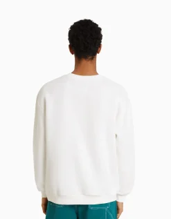 BERSHKA Sweat imprimé Blanc Clearance