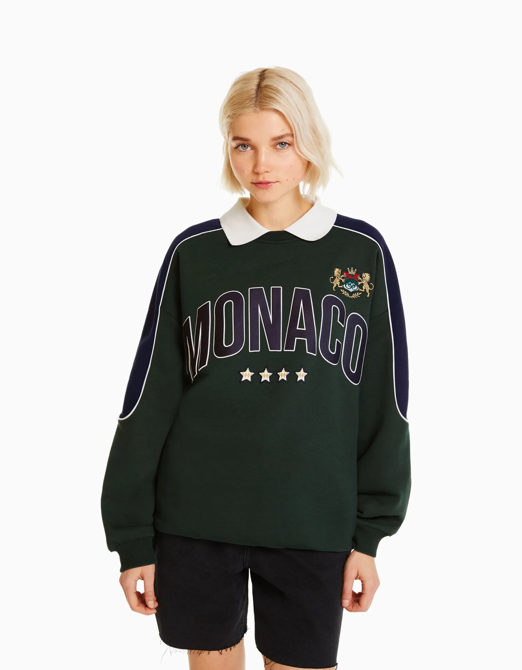 BERSHKA Sweat imprimé Vert Fashion