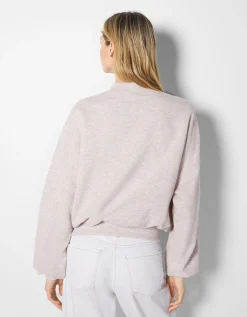BERSHKA Sweat imprimé broderie Sable Cheap