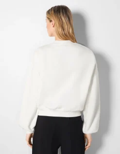 BERSHKA Sweat imprimé broderie Sable New