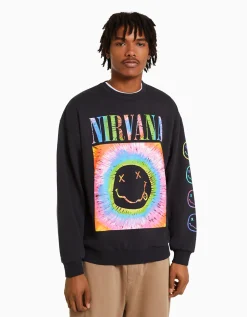 BERSHKA Sweat imprimé Nirvana Gris Store