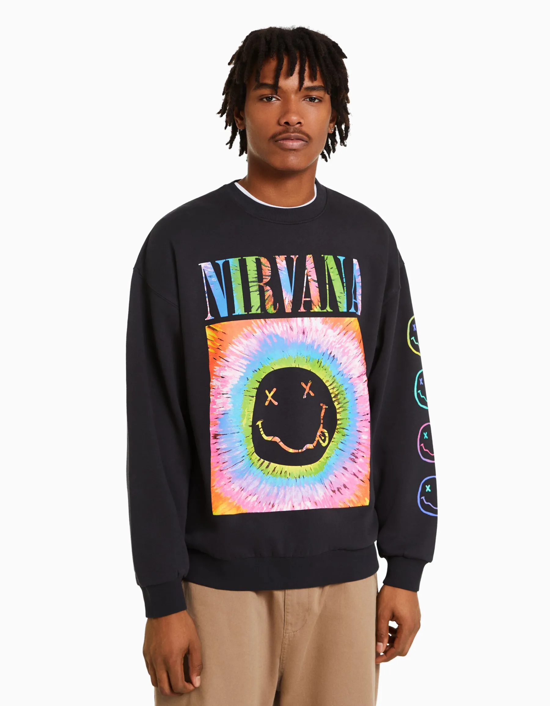 BERSHKA Sweat imprimé Nirvana Gris Store