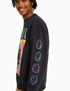 BERSHKA Sweat imprimé Nirvana Gris Store