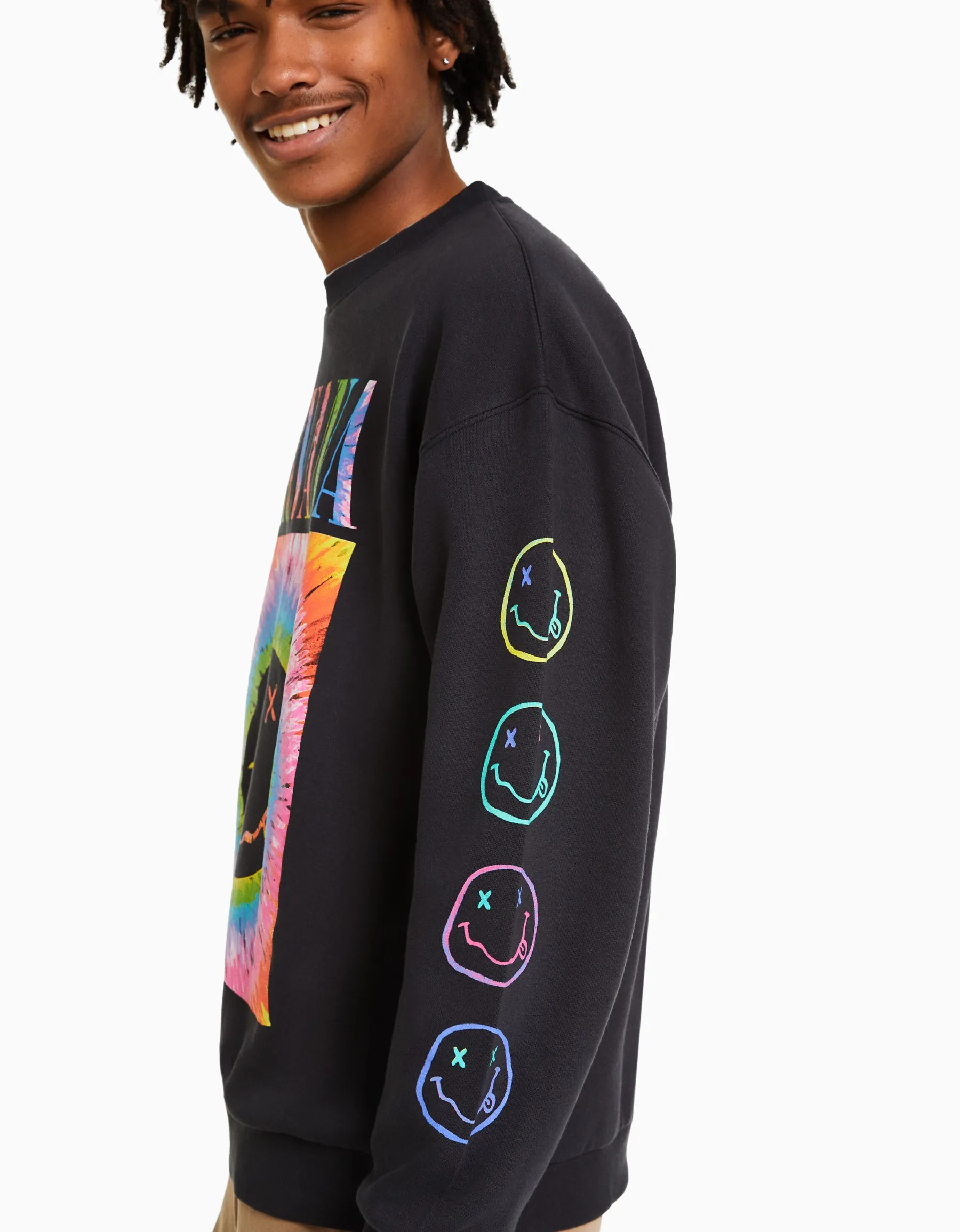 BERSHKA Sweat imprimé Nirvana Gris Store