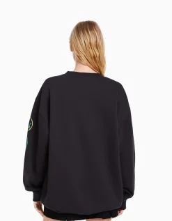 BERSHKA Sweat imprimé Nirvana Gris Clearance