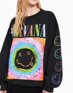 BERSHKA Sweat imprimé Nirvana Gris Clearance