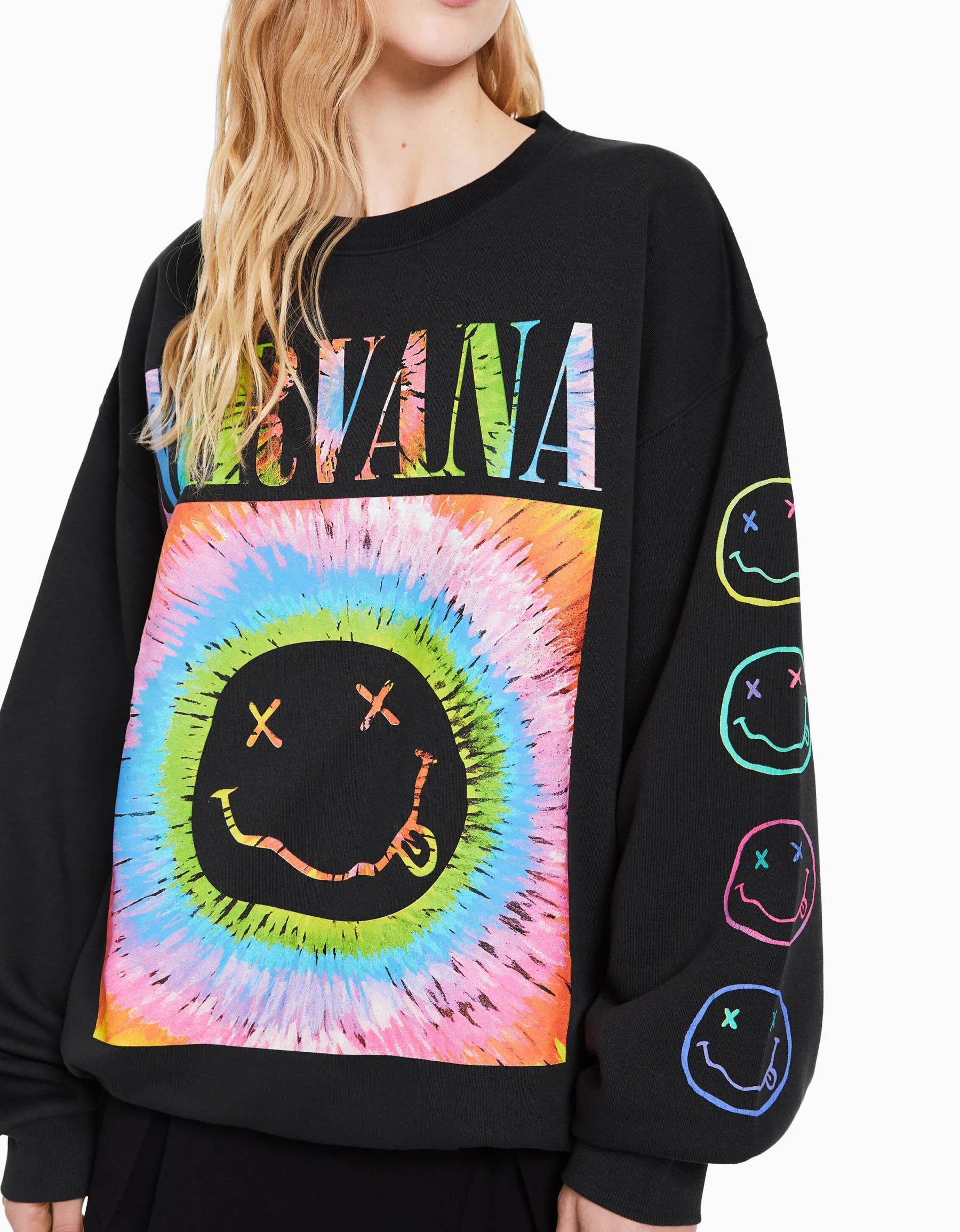 BERSHKA Sweat imprimé Nirvana Gris Clearance