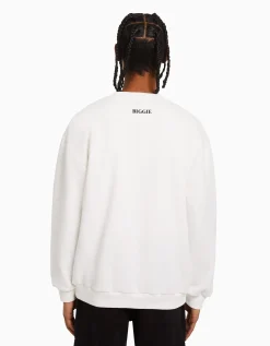 BERSHKA Sweat imprimé The Notorious B.I.G. Blanc Store