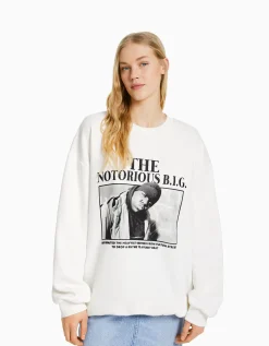 BERSHKA Sweat imprimé The Notorious B.I.G. Blanc Online