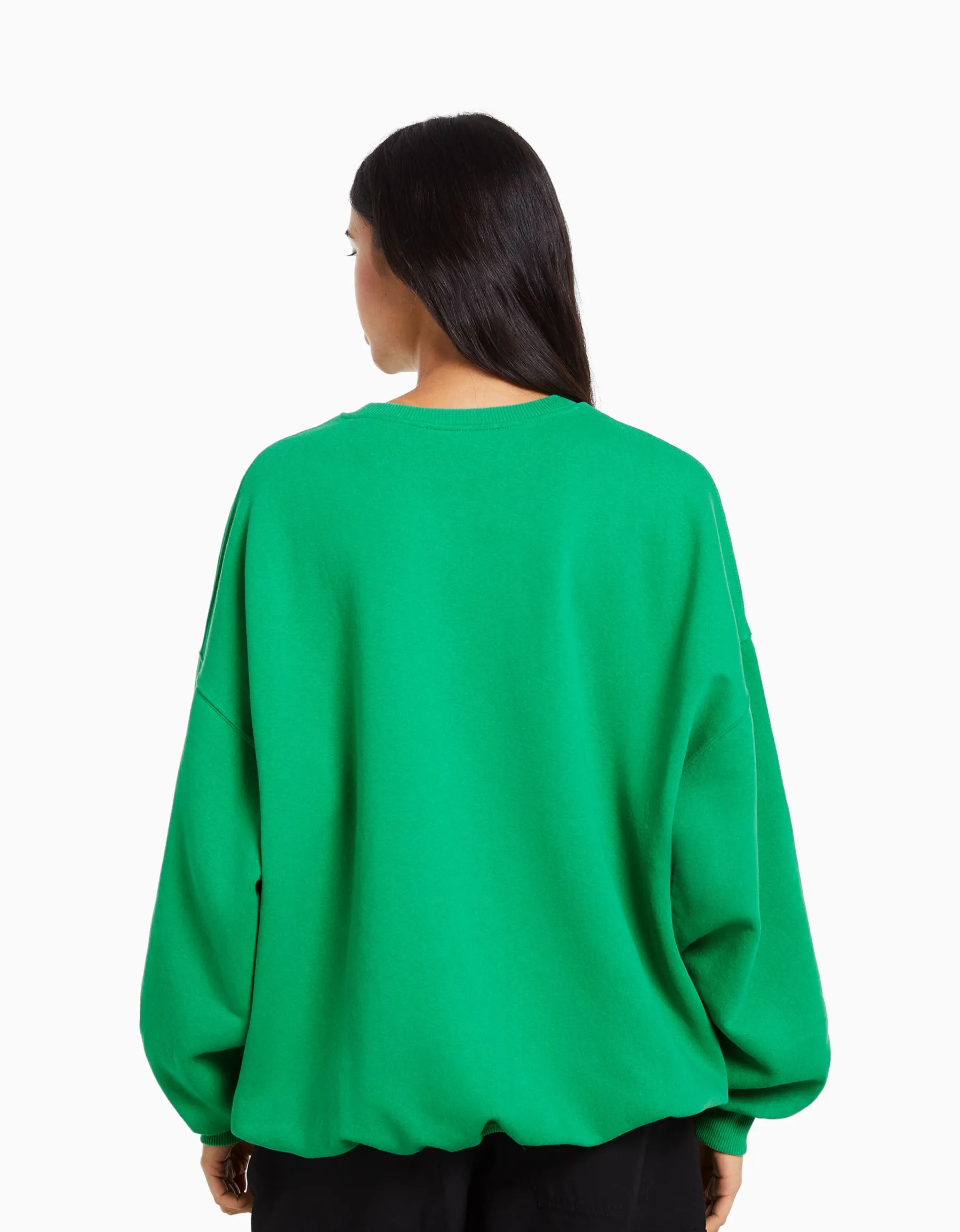 BERSHKA Sweat manches longues imprimé Vert Discount