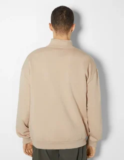 BERSHKA Sweat oversize col montant Blanc cassé Hot