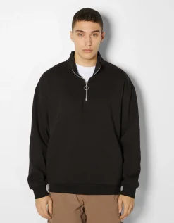 BERSHKA Sweat oversize col montant Blanc cassé Cheap