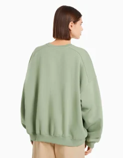 BERSHKA Sweat oversize col rond Noir Cheap