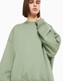 BERSHKA Sweat oversize col rond Noir New