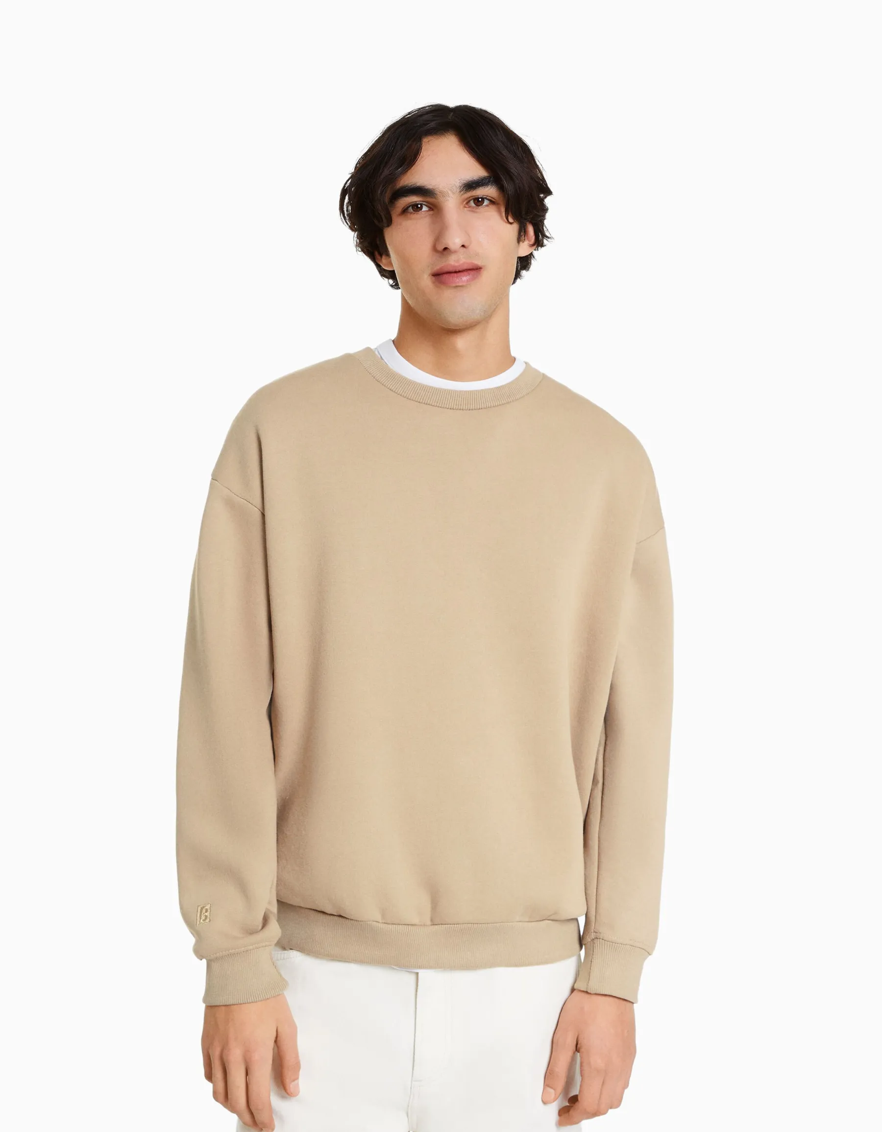 BERSHKA Sweat oversize col rond Camel Best Sale