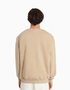 BERSHKA Sweat oversize col rond Camel Best Sale