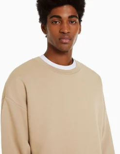 BERSHKA Sweat oversize col rond Noir Outlet