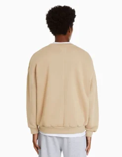 BERSHKA Sweat oversize col rond Noir Online