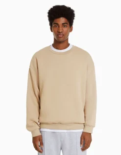 BERSHKA Sweat oversize col rond Noir Online