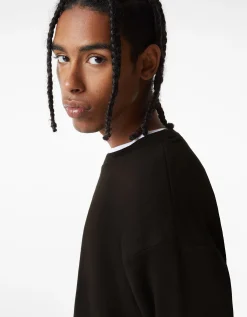 BERSHKA Sweat oversize col rond Noir Discount