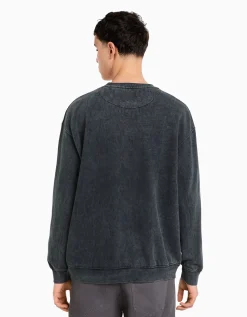 BERSHKA Sweat oversize effet délavé imprimé Argent Cheap
