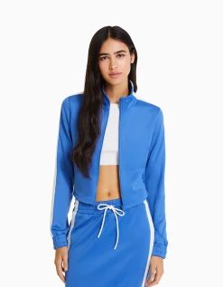 BERSHKA Sweat sport zippé bande latérale Bleu Flash Sale