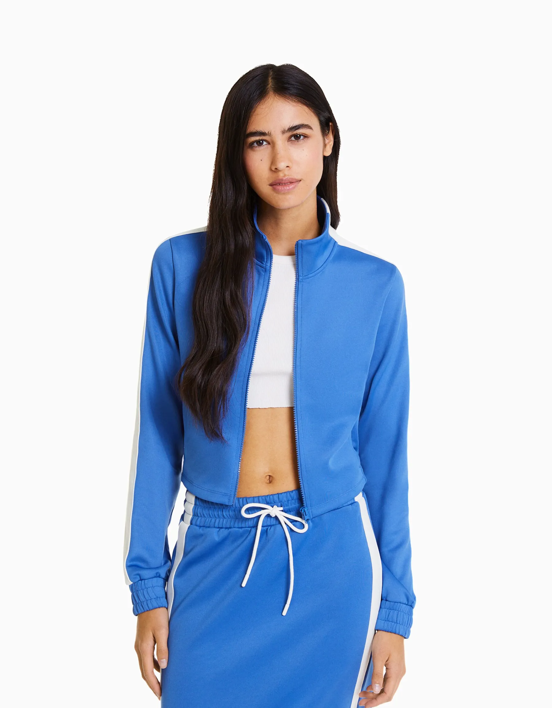 BERSHKA Sweat sport zippé bande latérale Bleu Flash Sale