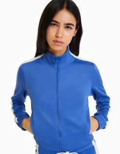 BERSHKA Sweat sport zippé bande latérale Bleu Flash Sale