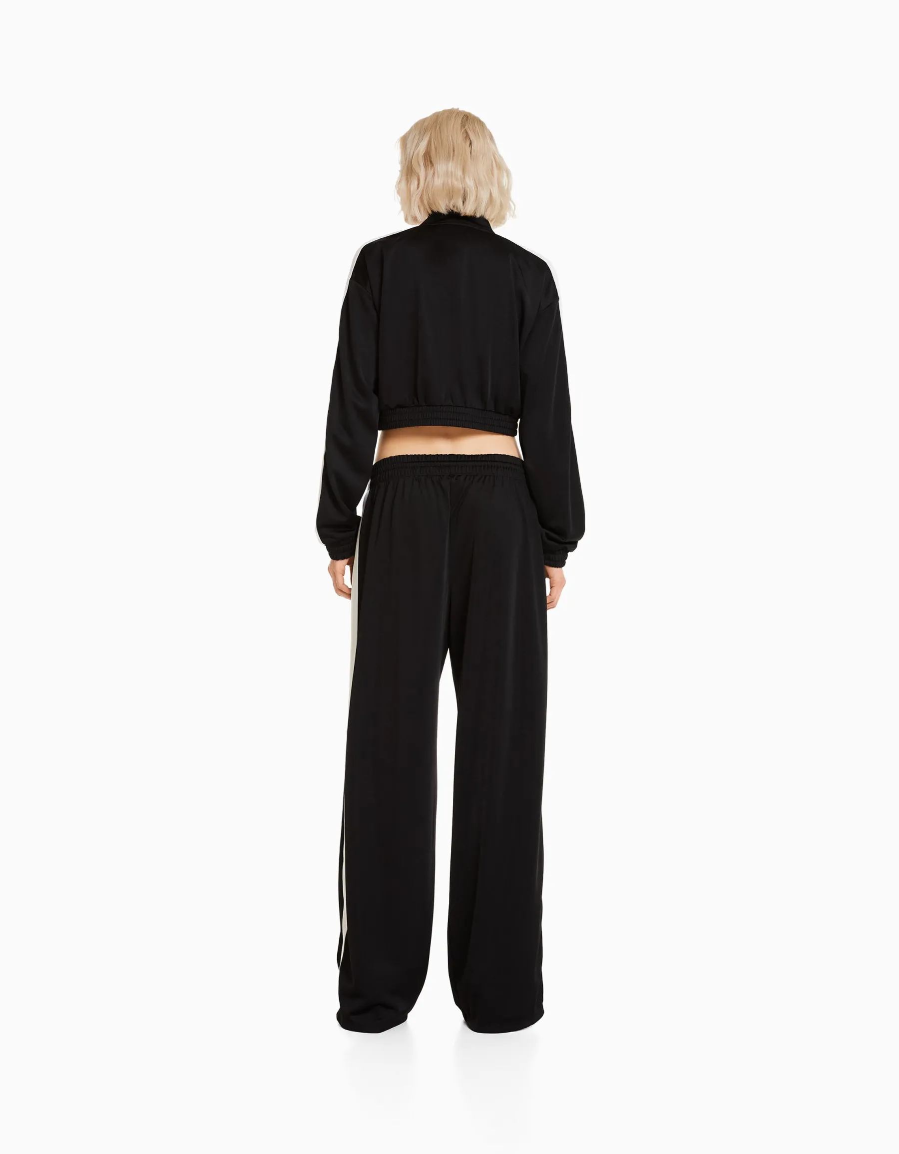BERSHKA Sweat zippé bande latérale Noir New