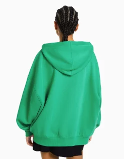 BERSHKA Sweat zippé capuche oversize Vert Online