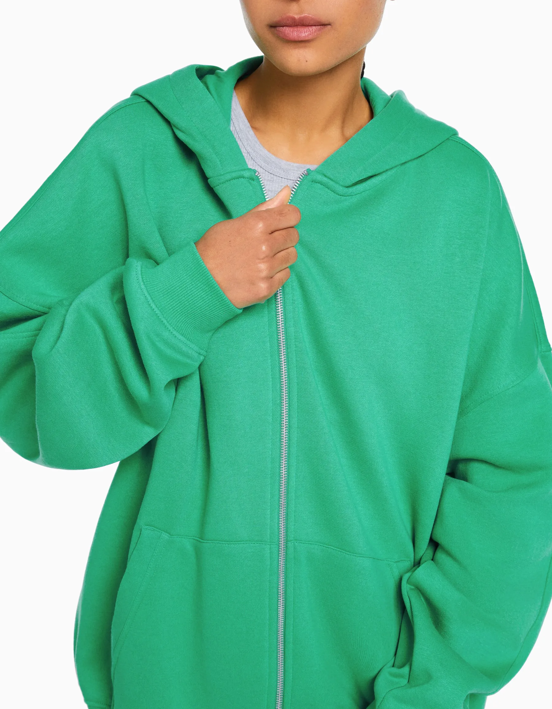 BERSHKA Sweat zippé capuche oversize Vert Online