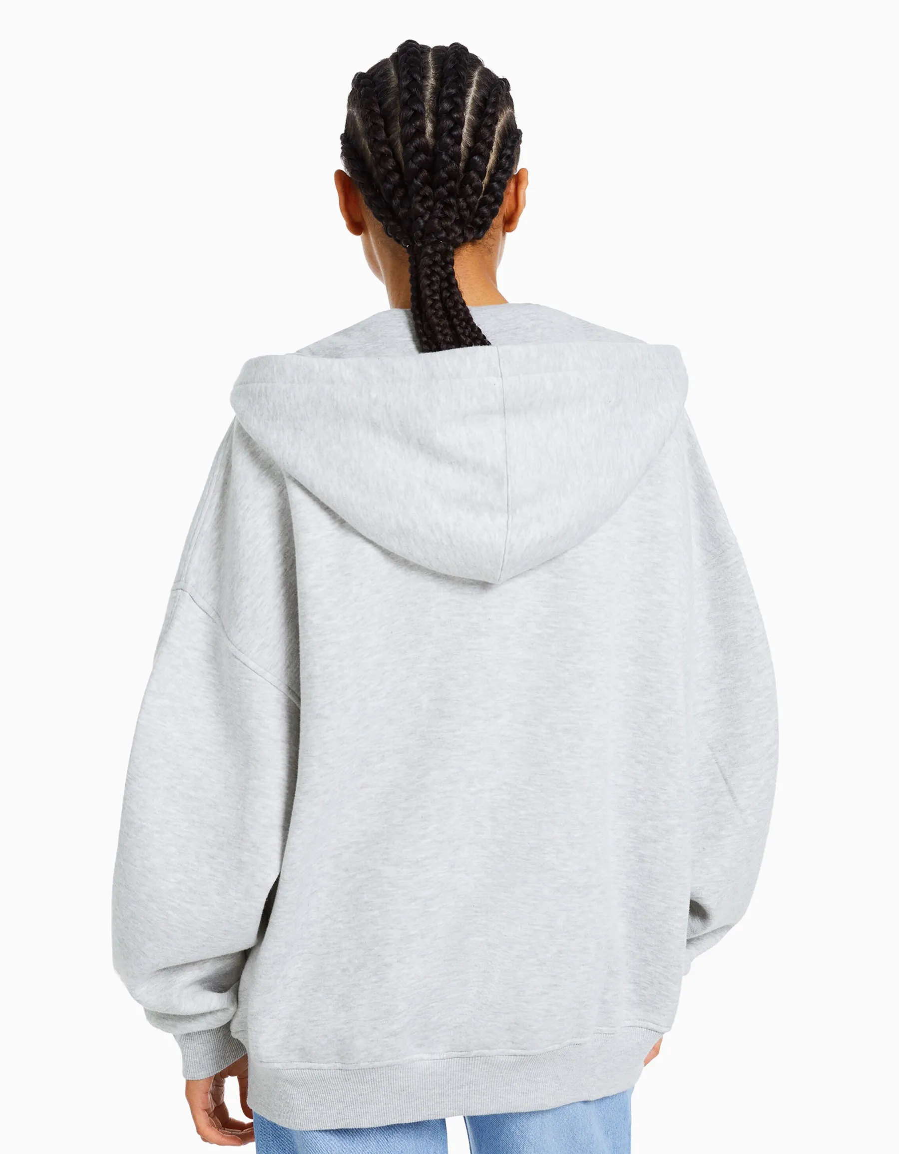 BERSHKA Sweat zippé capuche oversize Gris Shop