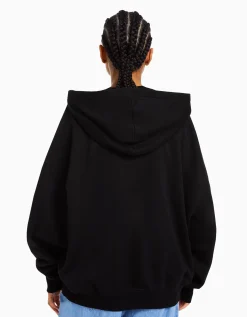 BERSHKA Sweat zippé capuche oversize Noir Online