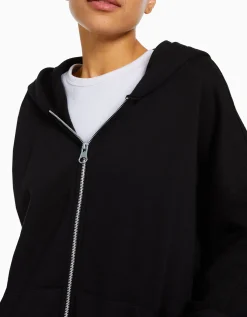 BERSHKA Sweat zippé capuche oversize Noir Online