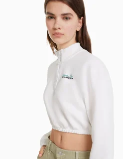 BERSHKA Sweat zippé print Noir Sale