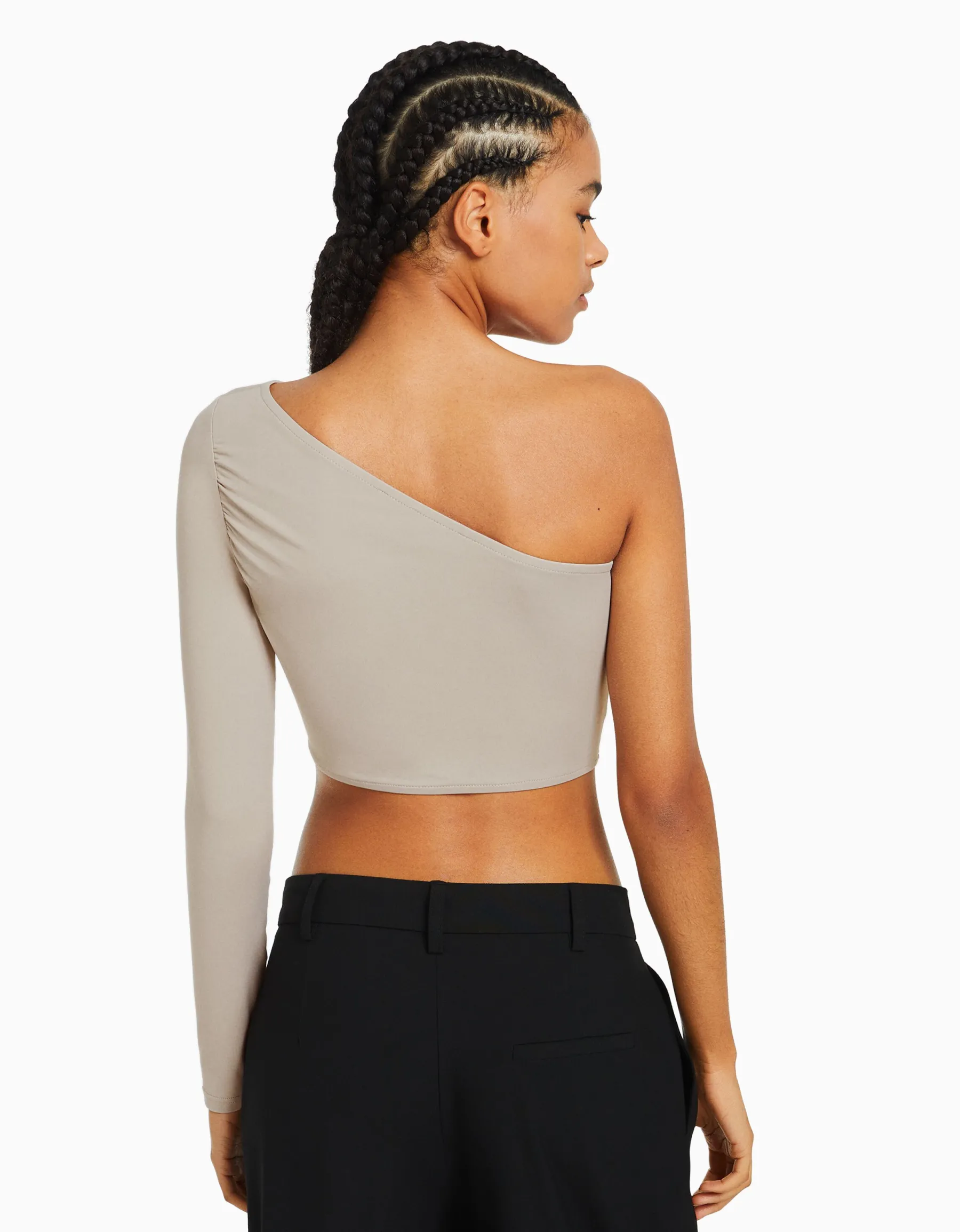 BERSHKA Top asymétrique manche longue Noir Outlet