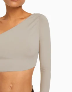 BERSHKA Top asymétrique manche longue Noir Outlet