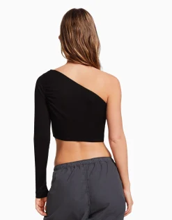BERSHKA Top asymétrique manche longue Noir Store